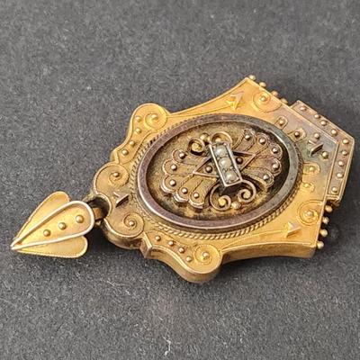 Antique Victorian 14kt Gold Mourning Pendant Locket Back Opens 10.33 Grams