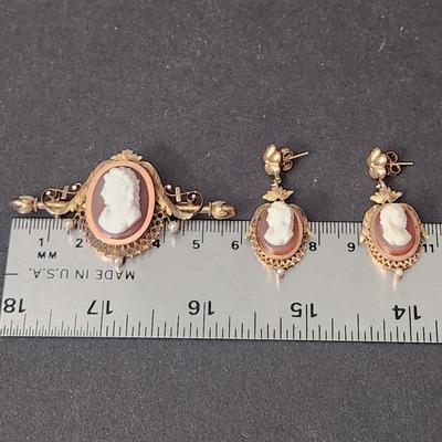 Antique Cameo Brooch and Earings Set