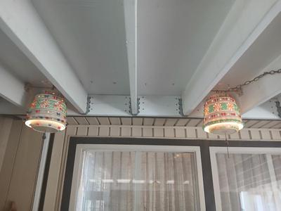 Two Vintage Lighted Homemade Plastic Hanging Swag Lamp with Multi-Color Flowers - Made from flower pots