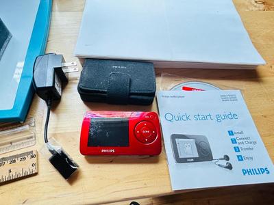 PHILLIPS AUDIO PLAYER, BUSINESS CARD HOLDER, DRAFTING STENCILS, 3 RING BINDERS, MINI SPEAKER, DRY ERASE BOARD AND OTHER SUPPLIES