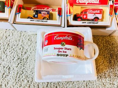 100th ANNIVERSARY CAMPBELL’S SOUP DIE CAST TRUCKS, & SOUPER STARS ON ICE BOWL