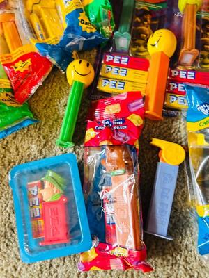 SHREK CHARACTERS AND AN ASSORTMENT OF OTHER PEZ DISPENSERS IN-&-OUT OF PACKAGES