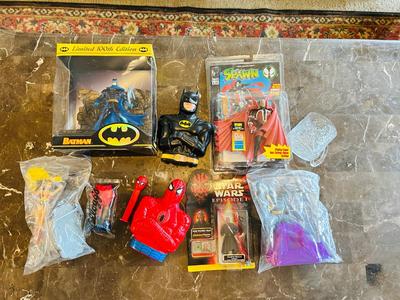 LIMITED 100th EDITION BATMAN, SPAWN ACTION FIGURES, VTG BATMAN & SPIDER-MAN BANKS AND OTHER MARVEL TOYS