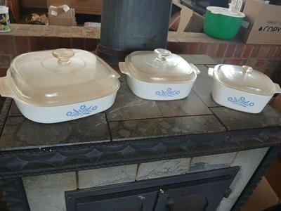 Vintage CorningWare Blue Cornflower Casserole Dish Set – 3 Pieces with Lids