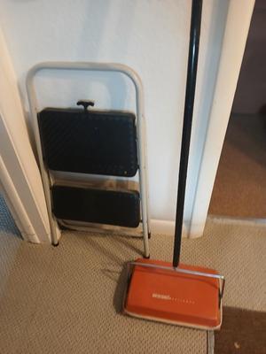 Vintage Bissell Sweeper & Folding Step Stool Lot