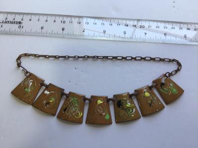 Enamel Handpainted Copper Tone Panel necklace