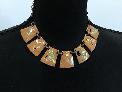 Enamel Handpainted Copper Tone Panel necklace