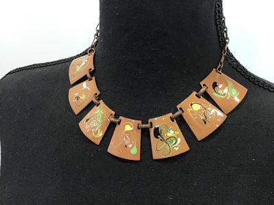 Enamel Handpainted Copper Tone Panel necklace