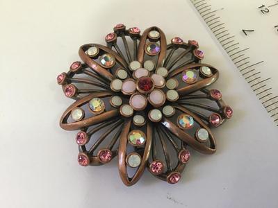 Copper and pink Tone Brooch marked