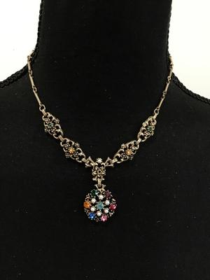 Vintage Rhinestone Multi color Rhinestone Necklace 1950-1960. By Clasp