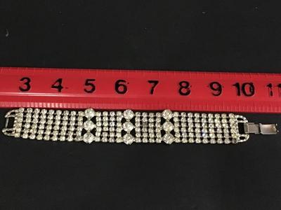 Wide Vintage Clear Rhinestone Locking Bracelet