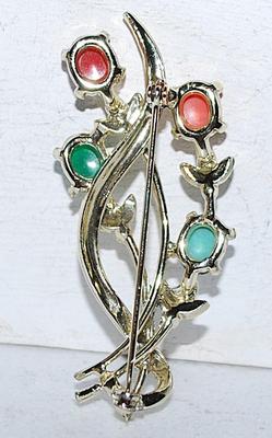 Unique Four Colored MASKS BROOCH (3" x 1¼") on a Swirled Silver Tone Setting