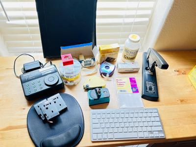 BROTHER LABEL MAKER, BLUETOOTH WIRELESS KEYBOARD, 120 SHEET STAPLER, INVISIBLE TAPE, AND MORE!