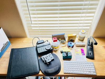 BROTHER LABEL MAKER, BLUETOOTH WIRELESS KEYBOARD, 120 SHEET STAPLER, INVISIBLE TAPE, AND MORE!