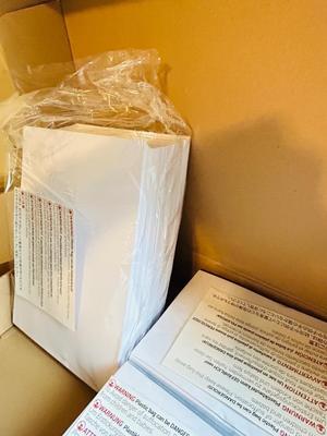 200 ct PACK OF BLANK INVITATIONS AND ENVELOPES, 2 LARGE ROLLS OF VINYL, AND AN ARRAY OF NOTEPADS AND COLORED PAPER