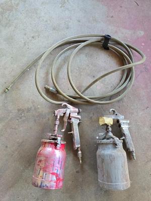 2 Vintage Paint Spray Guns with Air Hose