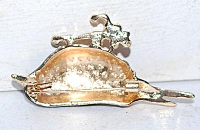 Brown & Black Bird BROOCH (2" x 1") on a Gold Tone Setting