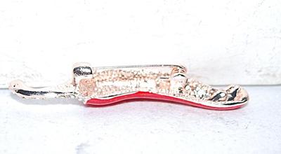 Bright RED PEPPER BROOCH (2" x ½") with Glitter Stones Stem on a Silver Tone Setting