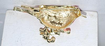 Beautiful RED & PINK BIRD BROOCH (2½" x 1¼") with Glitter Stones Branch on a Gold Tone Setting