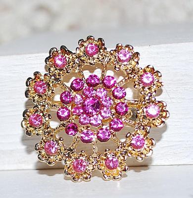 Round Light and Dark PINK Stones BROOCH (1¼" Diam.) with 11 Petals on a Gold Tone Setting