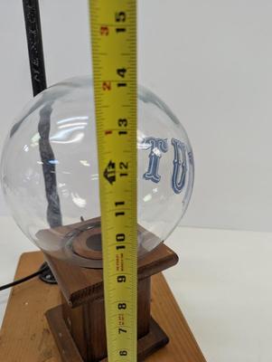 Artist Signed Vintage Wooden NUTS Peanut Dispenser Glass Globe Candy Machine Jar by Carousel Table Lamp Worked!
