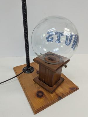 Artist Signed Vintage Wooden NUTS Peanut Dispenser Glass Globe Candy Machine Jar by Carousel Table Lamp Worked!