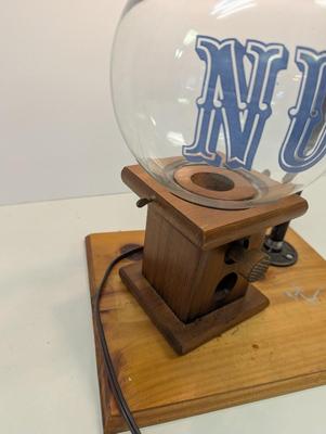 Artist Signed Vintage Wooden NUTS Peanut Dispenser Glass Globe Candy Machine Jar by Carousel Table Lamp Worked!