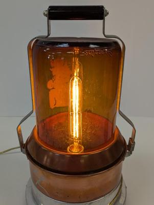 Artist Signed Vintage Vapor-All Vaporizer Steam Electric Dark Amber Glass Table Lamp Worked!