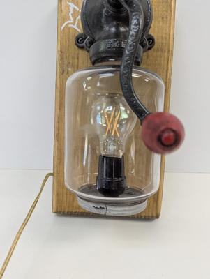 Vintage Wall Mount Coffee Grinder Lamp Worked!