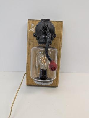 Vintage Wall Mount Coffee Grinder Lamp Worked!
