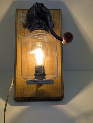 Vintage Wall Mount Coffee Grinder Lamp Worked!