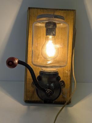 Vintage Wall Mount Coffee Grinder Lamp Worked!