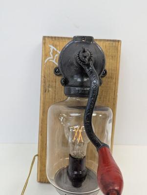 Vintage Wall Mount Coffee Grinder Lamp Worked!