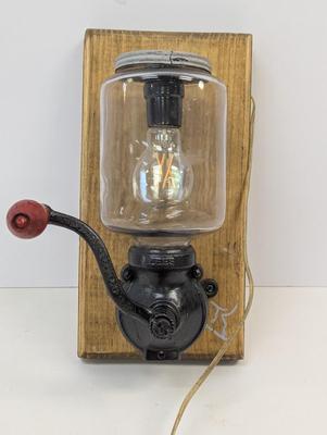 Vintage Wall Mount Coffee Grinder Lamp Worked!