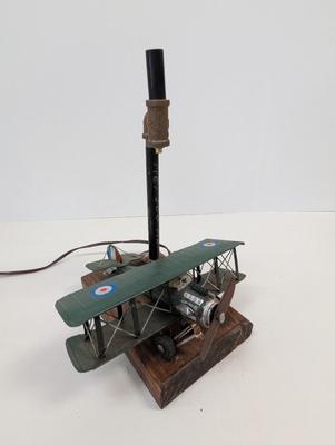 Artist Signed Vintage Bi-Wing Airplane Table Lamp Untested