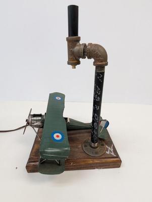 Artist Signed Vintage Bi-Wing Airplane Table Lamp Untested