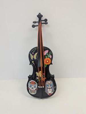 Day Of The Dead Multi-Colored Violin Plastic Strings Folk Art Hand Painted