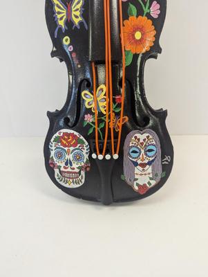 Day Of The Dead Multi-Colored Violin Plastic Strings Folk Art Hand Painted