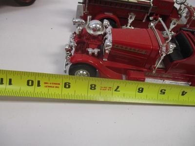 Vintage Style Red Firetruck All Metal Model Ladder Hose Bell Pump & Mack Pumper Firetruck & ERTL Firetruck