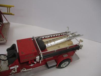 Vintage Style Red Firetruck All Metal Model Ladder Hose Bell Pump & Mack Pumper Firetruck & ERTL Firetruck