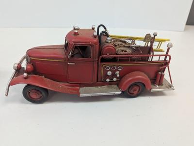 Vintage Style Red Firetruck All Metal Model Ladder Hose Bell Pump & Mack Pumper Firetruck & ERTL Firetruck