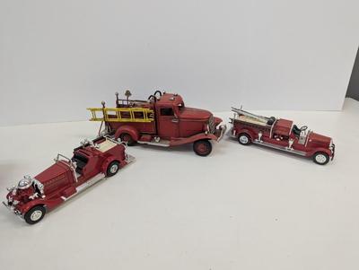Vintage Style Red Firetruck All Metal Model Ladder Hose Bell Pump & Mack Pumper Firetruck & ERTL Firetruck