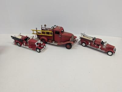 Vintage Style Red Firetruck All Metal Model Ladder Hose Bell Pump & Mack Pumper Firetruck & ERTL Firetruck