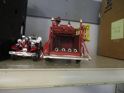 Vintage Style Red Firetruck All Metal Model Ladder Hose Bell Pump & Mack Pumper Firetruck & ERTL Firetruck