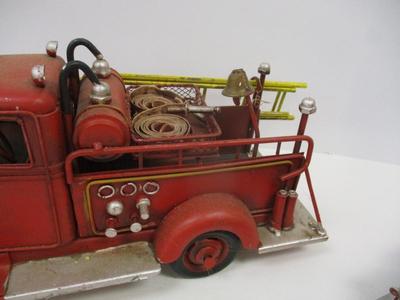 Vintage Style Red Firetruck All Metal Model Ladder Hose Bell Pump & Mack Pumper Firetruck & ERTL Firetruck
