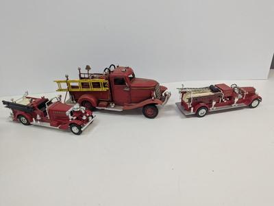 Vintage Style Red Firetruck All Metal Model Ladder Hose Bell Pump & Mack Pumper Firetruck & ERTL Firetruck