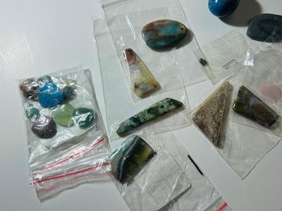WORRY STONE, BLUE APATITE EGG SHAPED STONE, AGATE, JASPER AND MORE