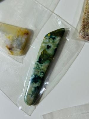 WORRY STONE, BLUE APATITE EGG SHAPED STONE, AGATE, JASPER AND MORE