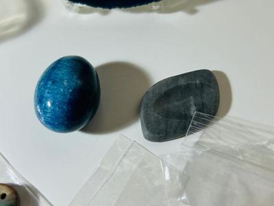 WORRY STONE, BLUE APATITE EGG SHAPED STONE, AGATE, JASPER AND MORE