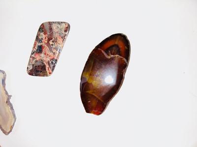 LARGE PIECE OF PETRIFIED WOOD, CRYSTAL, AND OTHER POLISHED STONES